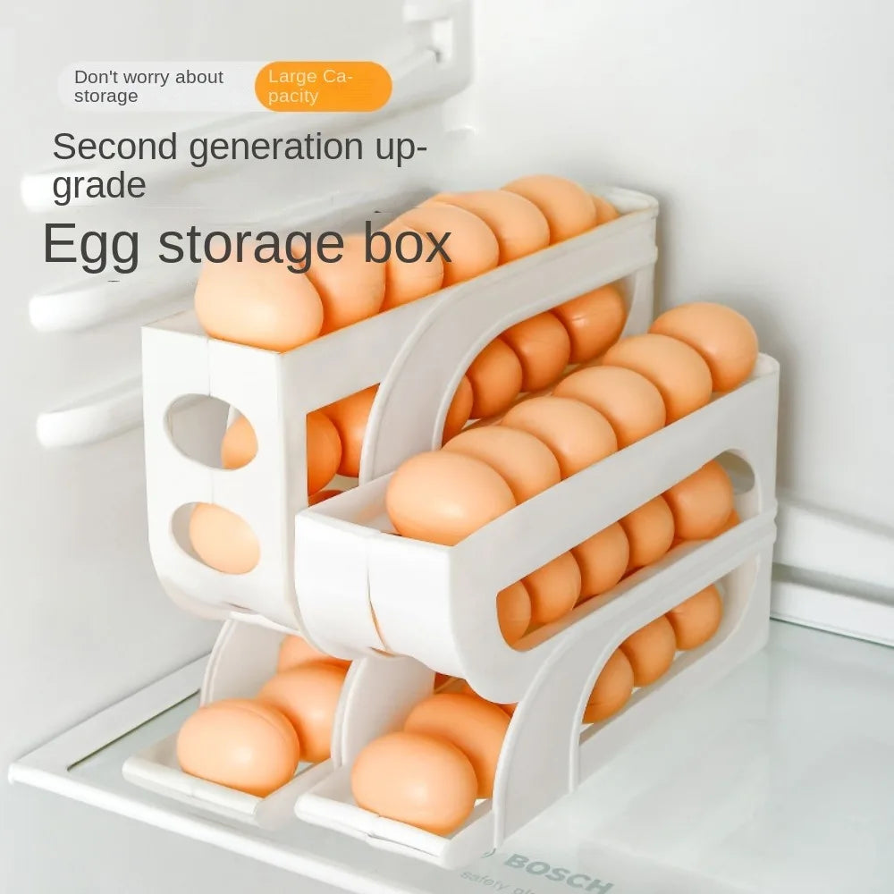 Automatic Rolling Egg Holder for the Fridge – 3 or 4 Tier Egg Storage Rack for 20 to 30 Eggs – Best for Saving Fridge & Worktop Space