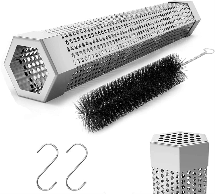 12 Inch Hexagon Stainless Steel Pellet Smoker Tube – BBQ Wood Pellet Smoke Generator – Ideal for Hot & Cold Smoking up to 5 Hours