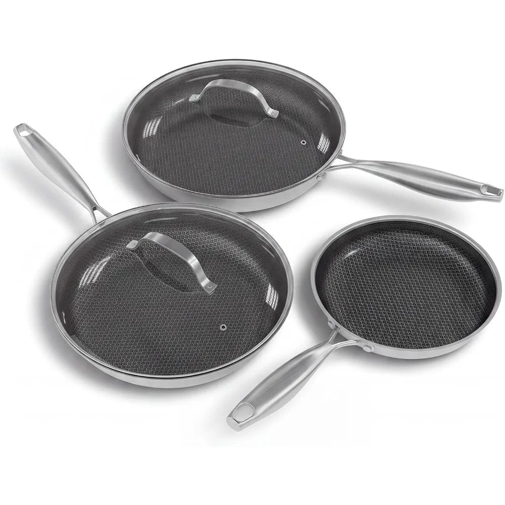 Tri-Ply Stainless Steel Non-Stick Frying Pan – 316 Stainless Steel 3-Ply Clad Skillet with PFOA-Free Coating – Perfect for Even Frying on Induction & Gas