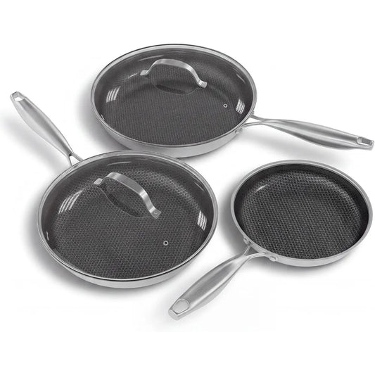 Tri-Ply Stainless Steel Non-Stick Frying Pan – 316 Stainless Steel 3-Ply Clad Skillet with PFOA-Free Coating – Perfect for Even Frying on Induction & Gas