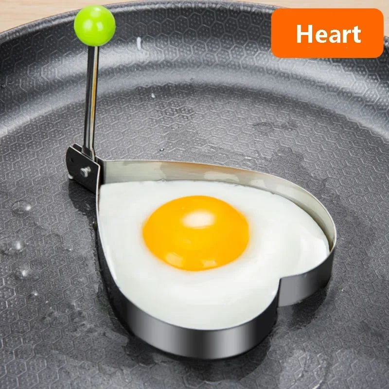 Stainless Steel Heart & Shaped Egg Moulds with Handles – Fried Egg & Pancake Rings – Great for Breakfasts, Omelettes & Special Occasions – Available in Singles & Sets