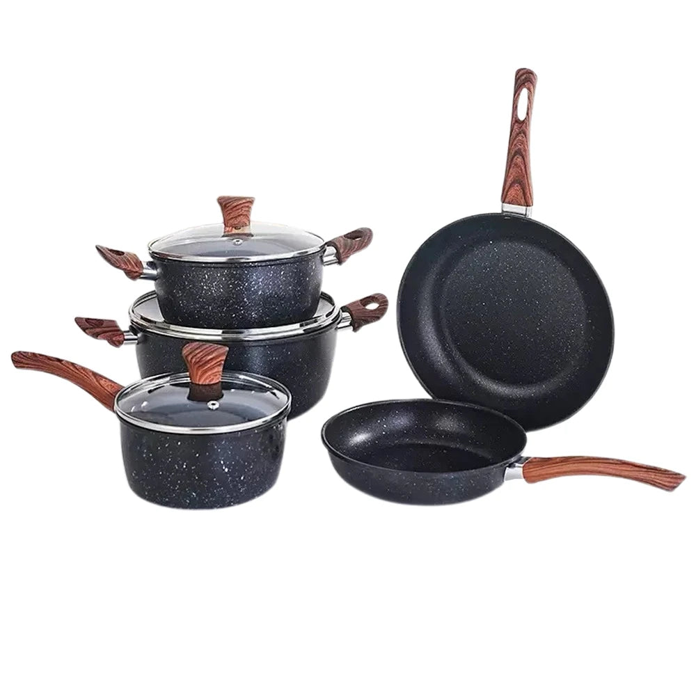 14 Piece Non-Stick Pots & Pans Set with Silicone Utensils – Maifan Stone Wok, Soup Pot & Frying Pan – Ideal for Home & Family Cooking