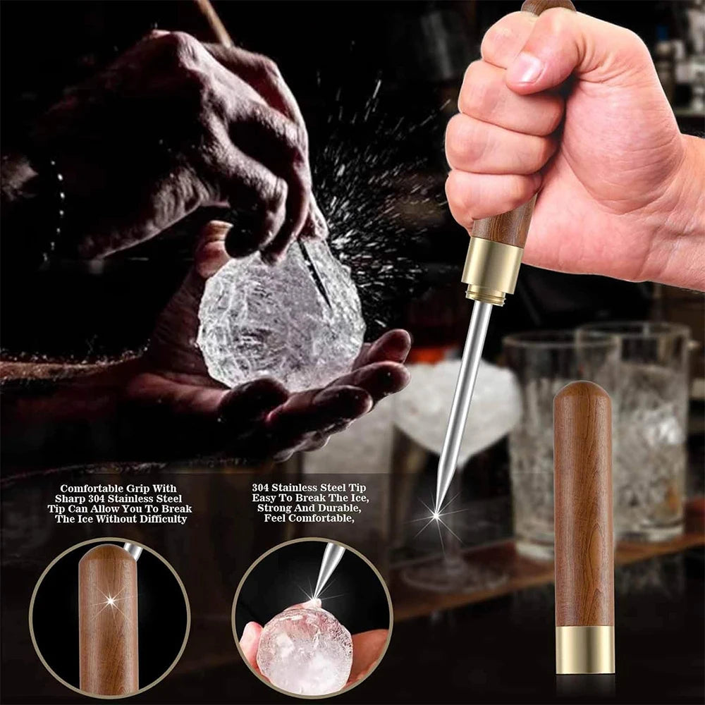 Stainless Steel Ice Pick with Wooden Handle & Cover – Kitchen Ice Breaker – Best for Breaking Block Ice & Large Ice Cubes