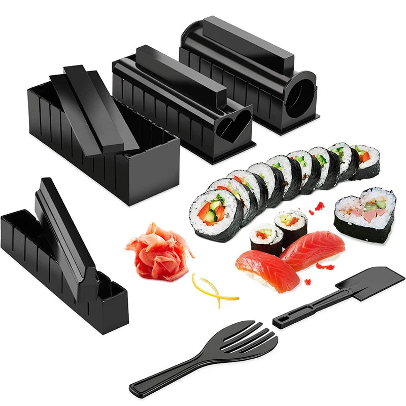 10 Piece Sushi Maker Kit – Sushi Mould Press & Rice Roll Moulds – Best for Homemade Sushi Rolls, Onigiri & Rice Shapes