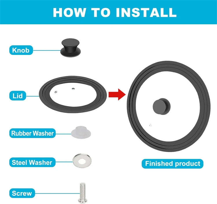 Universal Tempered Glass Pot & Pan Lid with Heat Resistant Silicone Rim – Fits Multiple Sizes of Pots, Pans & Skillets – Ideal for Simmering, Steaming & Keeping Food Warm – Available in 6 Size Ranges from 16cm to 30cm