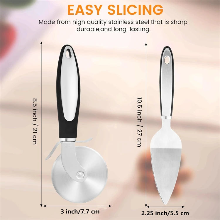 Stainless Steel Pizza Wheel Cutter & Server Set
