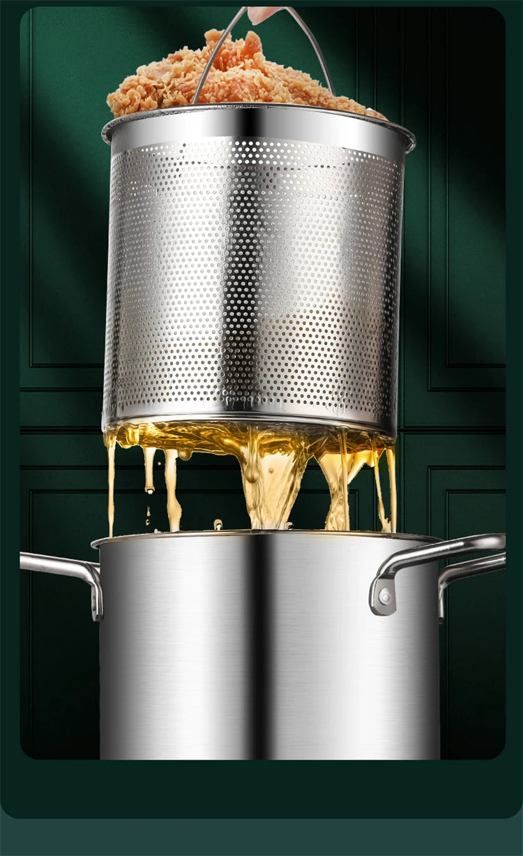 3L Stainless Steel Deep Fryer Pot with Lid & Mesh Basket – Japanese Tempura Frying Pot – Ideal for Chips, Chicken & Tempura – Available With or Without Tongs