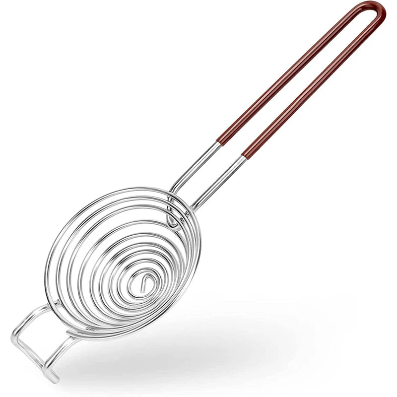 Long Handle Stainless Steel Egg Separator – Egg White & Yolk Divider Filter – Ideal for Baking, Meringues & Omelettes – Available in Brown & Red Colours