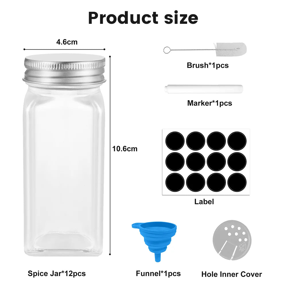 12 Piece Glass Spice Jar Set with Lids & Labels – Clear 120ml Seasoning Storage Bottles – Best for Spice Powders, Herbs & Pantry Organising – Available in 12 Piece Set & 12 Piece Set