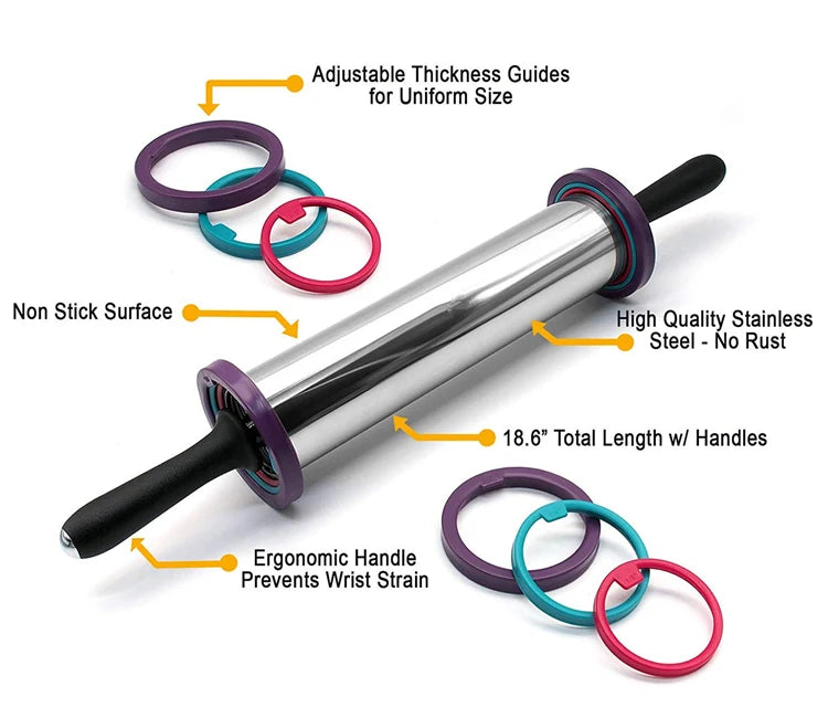 Stainless Steel Rolling Pin with Silicone Baking Mat