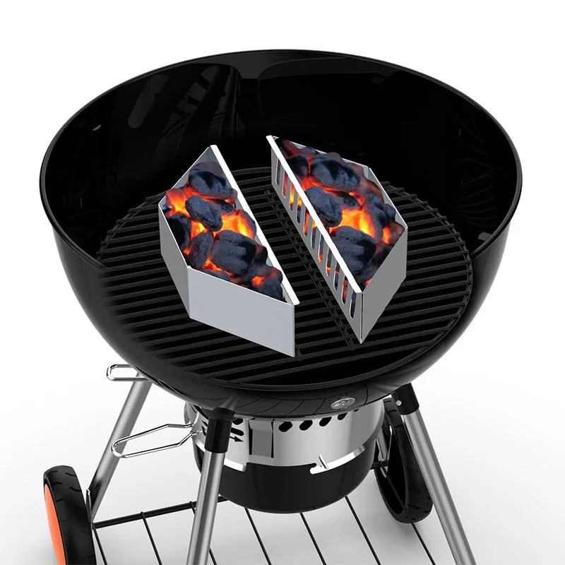Stainless Steel Charcoal Basket – BBQ Charcoal Holder & Container Tray – Great for Indirect Grilling & Smoking on Kettle Barbecues