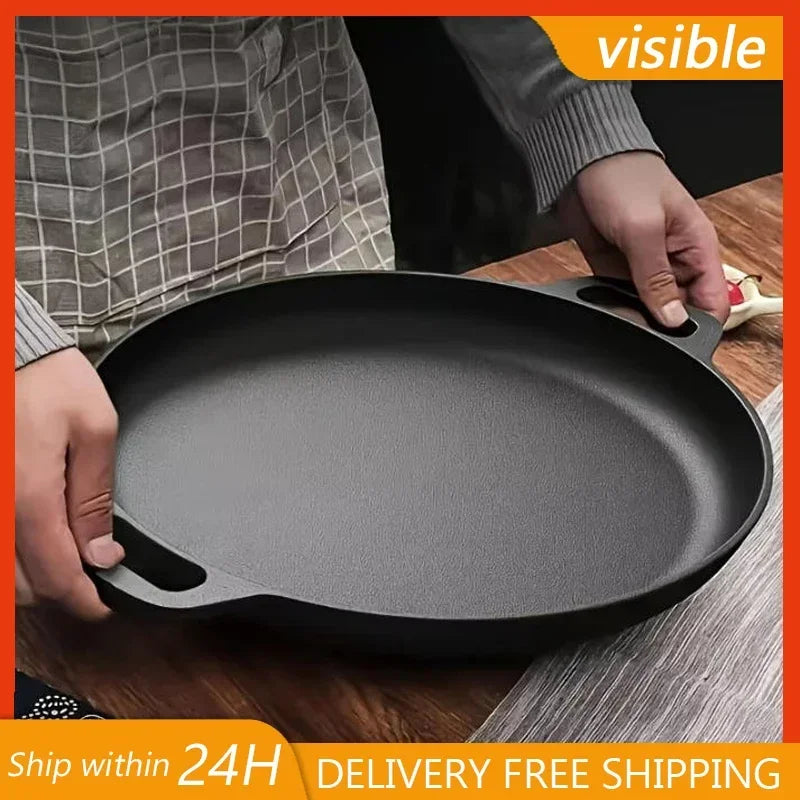 Large Cast Iron Flat Pan – Round Griddle Skillet for Pizza, Pancakes & Steaks – Ideal for Home & Outdoor Cooking – Available in 28cm, 30cm, 33cm & 35cm