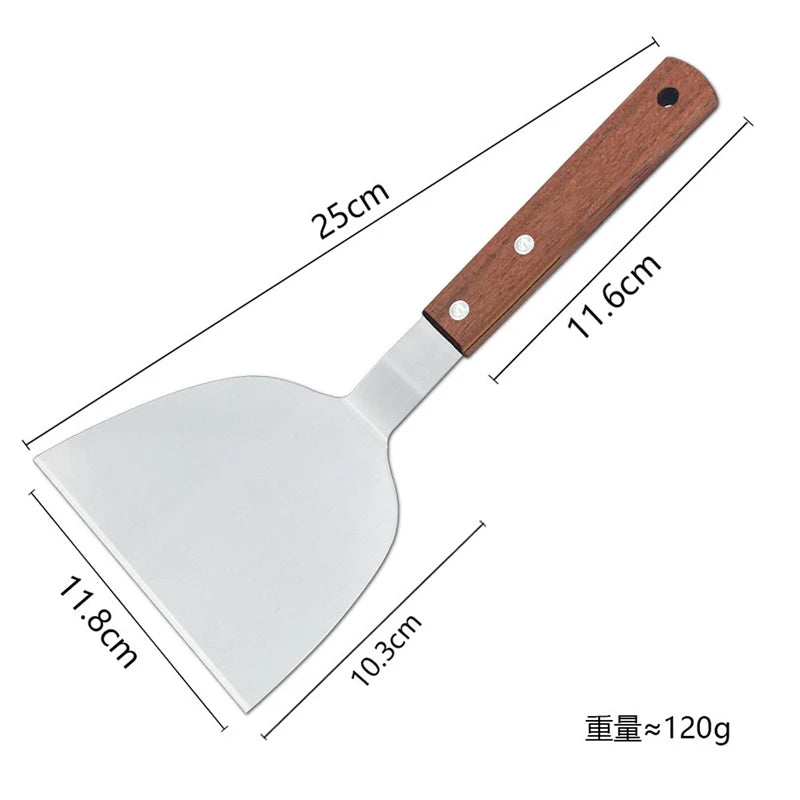 Stainless Steel Griddle Spatula & Grill Scraper with Wooden Handle – Square Head Burger Turner & Pizza Shovel – Perfect for BBQ, Steaks & Pancakes