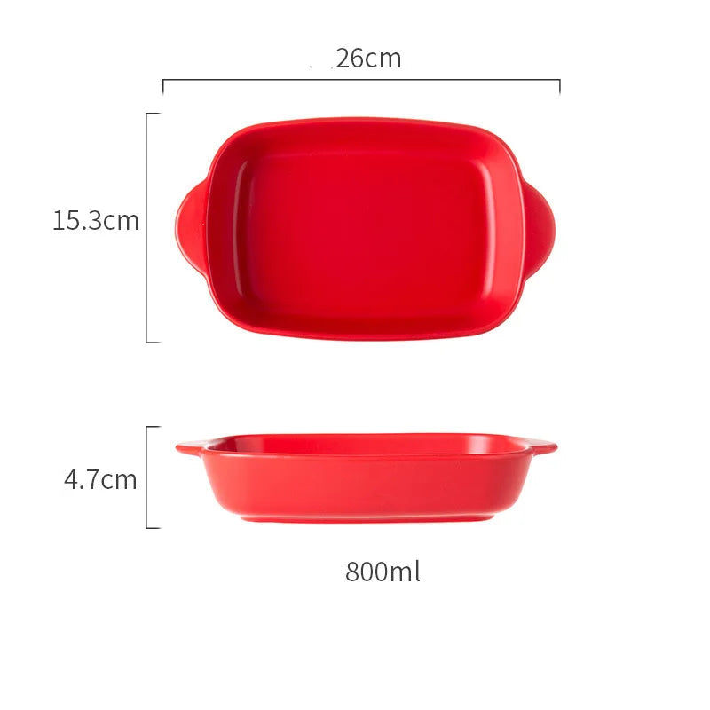 Ceramic Baking Dish — Oven-Safe Au Gratin Dish B-R-Large — Red