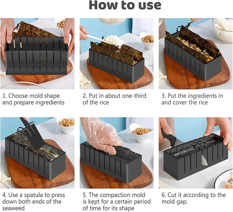 10 Piece Sushi Maker Kit – Sushi Mould Press & Rice Roll Moulds – Best for Homemade Sushi Rolls, Onigiri & Rice Shapes
