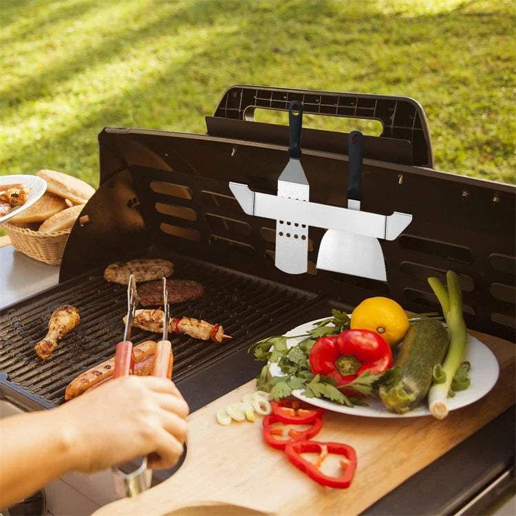 Stainless Steel Griddle Spatula Stand – BBQ Utensil Holder Clip for Grill Side Shelves – Ideal for Keeping Spatulas & Tongs Off the Surface – Available in 1 Piece & 2 Pieces
