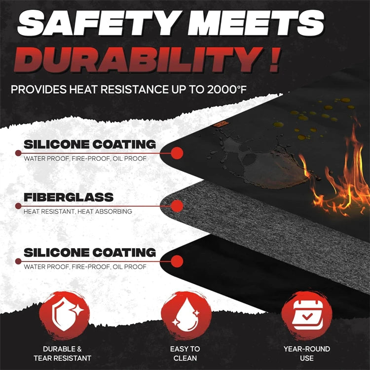 Double-Sided Fireproof Under Grill Mat – Oil & Waterproof BBQ, Fire Pit & Fireplace Protective Mat – Best for Patios, Decks & Lawns – Available in 40x60cm, 122x76cm, 127x97cm & 165x99cm