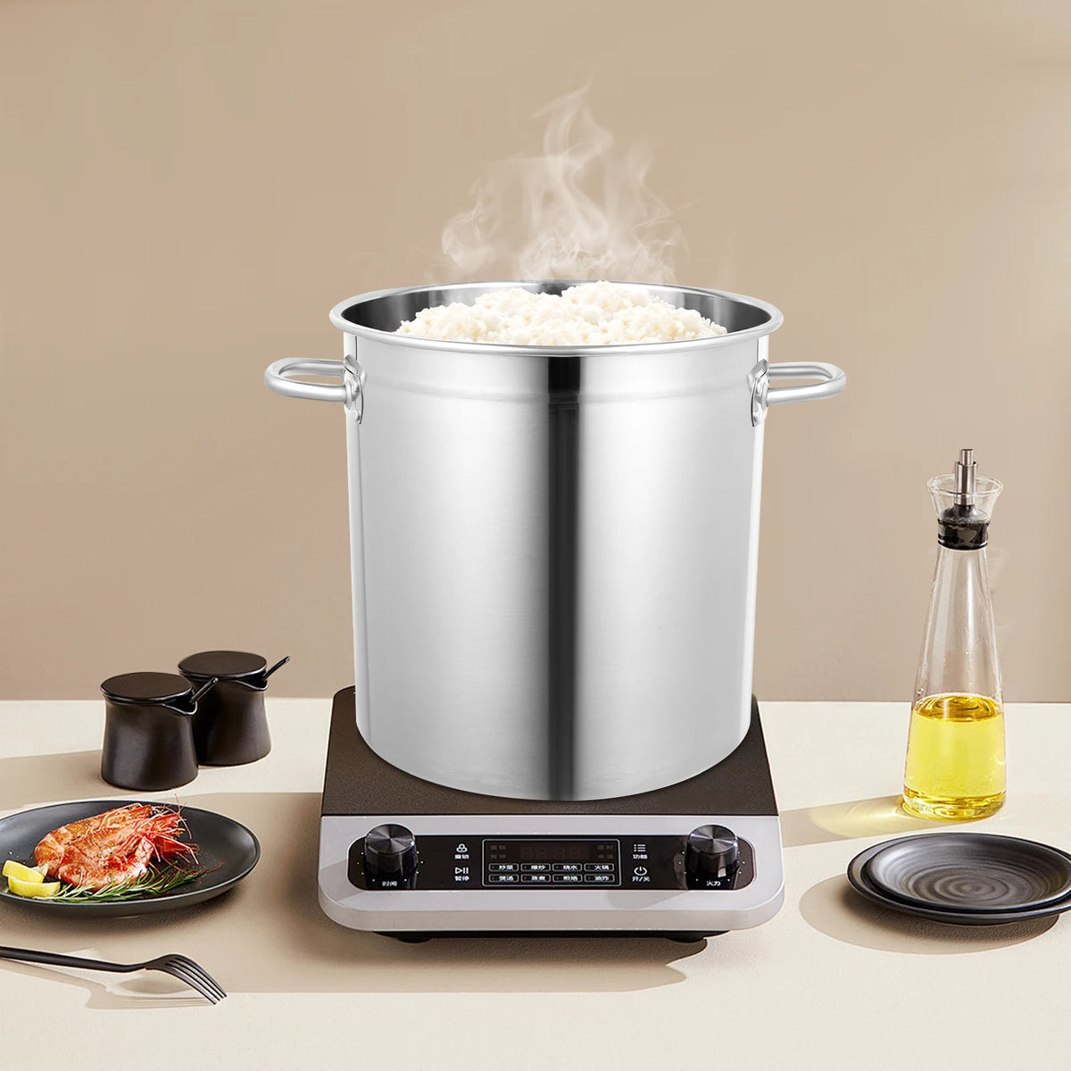 Stainless Steel Soup Pot with Stainless Steel Lid – Commercial Stockpot for Induction & Gas Hobs – Perfect for Home & Catering Kitchens (35L)