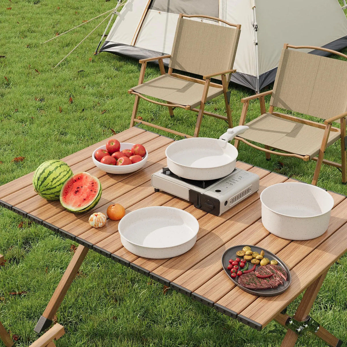 19 Piece Ceramic Non-Stick Cookware Set with Detachable Handles – Stackable Induction Pots & Pans – Ideal for Small Kitchens, Caravans & Campervans – Available in White & Black Colours