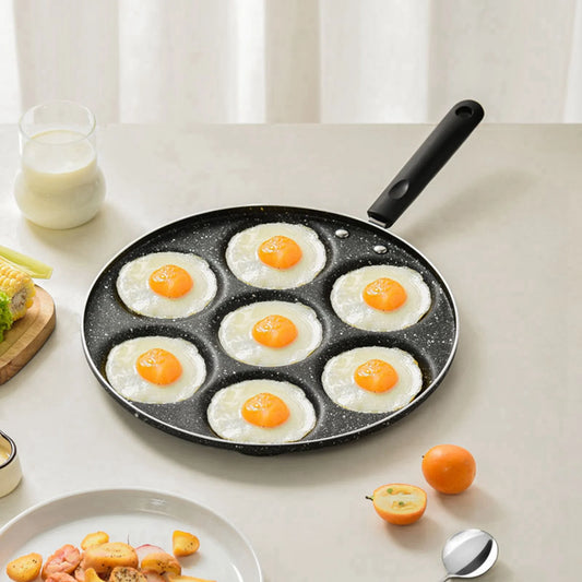 7 Hole Non-Stick Egg Frying Pan – Aluminium Fried Egg & Burger Pan with Heat-Resistant Handle – Best for Eggs, Mini Pancakes & Burgers