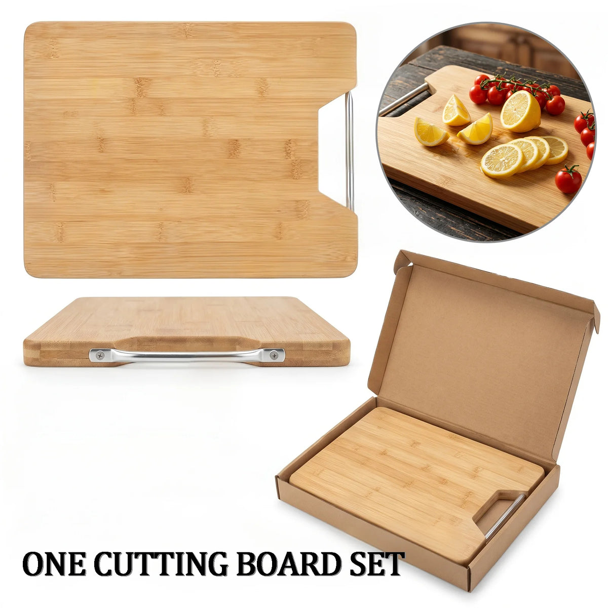 Bamboo Chopping Board Gift Set – Thick Double-Sided Wooden Cutting Boards with Hanging Hook – Perfect for Meat, Veg & Bread – Available in 1, 2 & 3 Packs