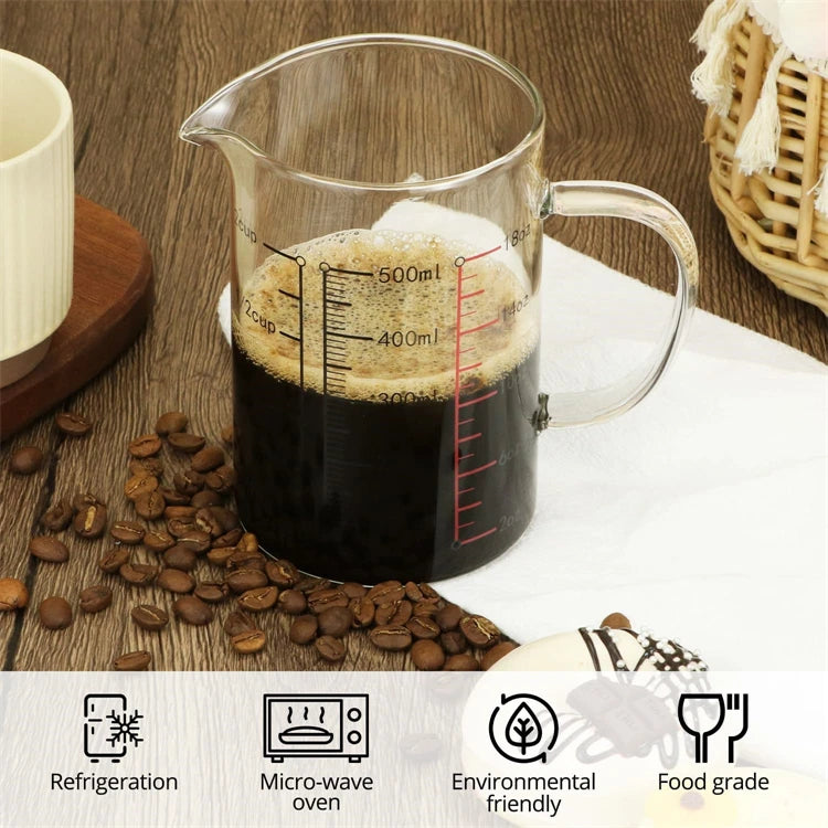 Borosilicate Glass Measuring Jug with Handle & V-Shaped Spout – Clear Scale Measuring Cup – Best for Baking, Liquids & Microwave Use – Available in 400ml, 500ml, 600ml & 1000ml