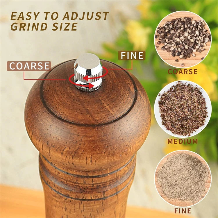 Classic Oak Wood Salt & Pepper Mill Set – Adjustable Manual Pepper Grinder & Salt Grinder with Ceramic Core – Best for the Kitchen & Dining Table