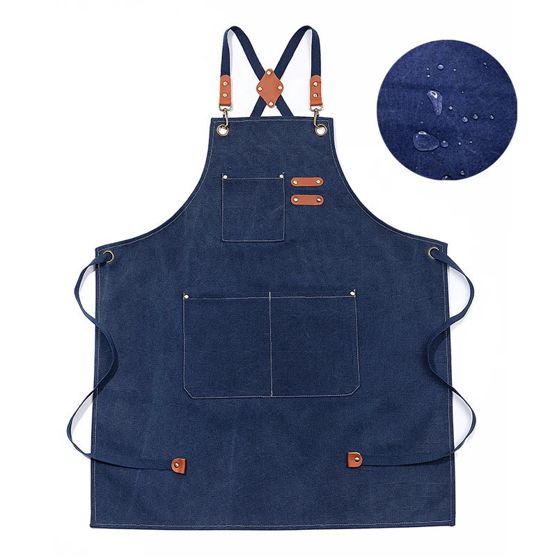 Canvas Chef Apron with Cross Back Straps – Cotton Kitchen Work Apron with Large Pockets – Best for Cooking, Baking & Grilling – Available in Dark Khaki, Blue, Black, White & Dark Grey Colours