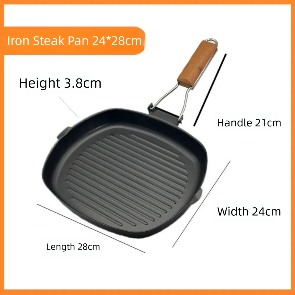 Foldable Cast Iron Frying Pan with Wooden Handle – Hand-Forged Uncoated Camping Skillet – Great for Steaks, Picnics & Outdoor BBQ – Available in 20cm, 24cm & 28cm
