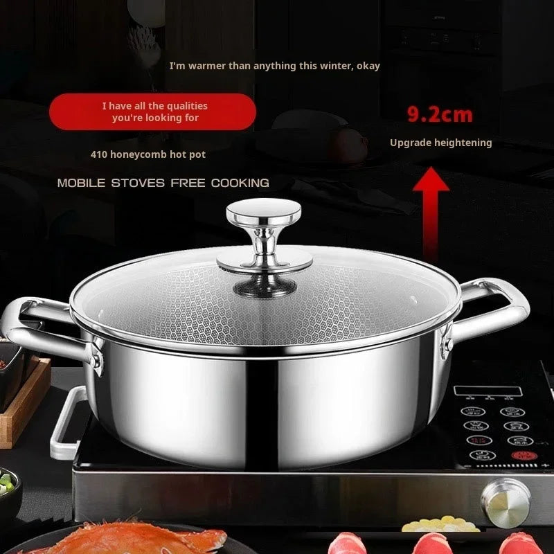 Honeycomb Stainless Steel Wok & Soup Pot – 410 Stainless Steel Non-Stick Deep Pan with Multi-Layer Base – Great for Stir-Fries, Soups & Hot Pot (28cm)