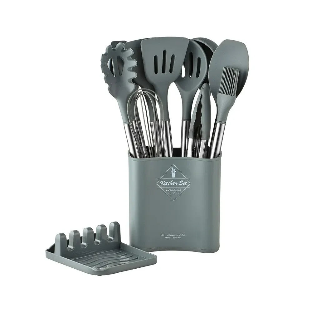 Silicone Kitchen Utensil Set — 13 Piece Grey