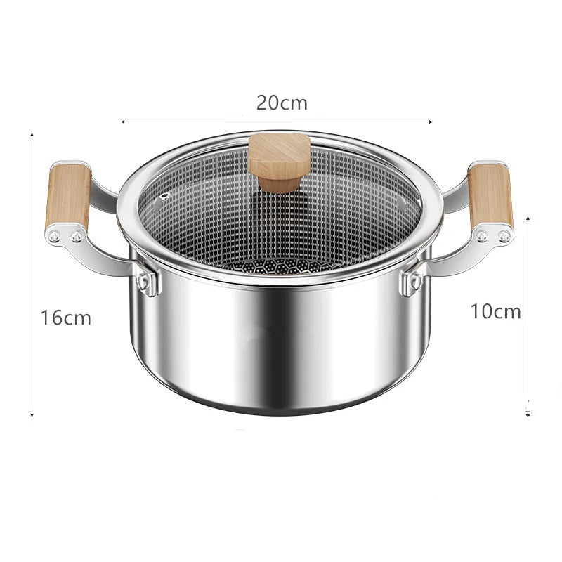 Honeycomb Stainless Steel Soup Pot with Lid – Multi-Purpose Non-Stick Pot for Frying, Stewing, Searing, Stir-Fry, Soup & Stock – Works on All Stovetops – Available in 20cm, 22cm, 24cm (with lid), and 26cm (without lid)