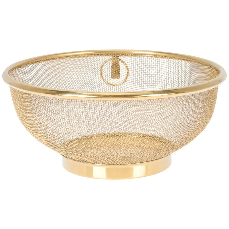 Golden Stainless Steel Mesh Colander – Fine Strainer Basket for Rice, Fruit, Vegetables & Pasta (20cm)