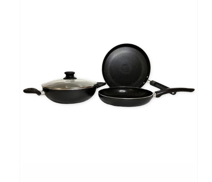 Non-Stick Set Tawa + Kadai + Frying Pan with Lid 1pc Multipurpose Black