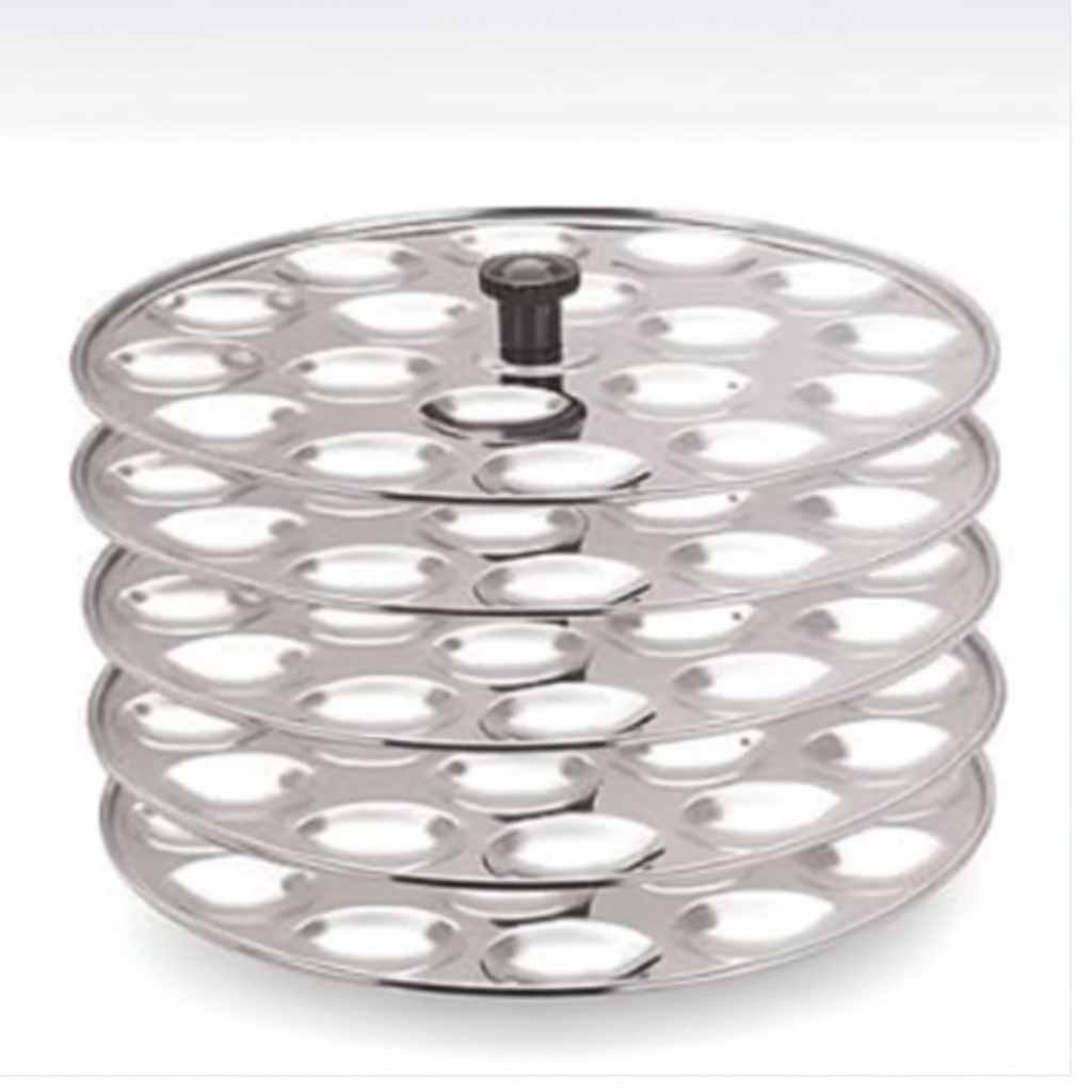 Stainless Steel Idli Maker 5 Round Plates Removable Bakelite Handle