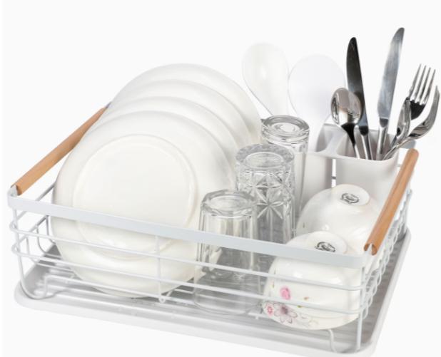 Dish Drainer with Wooden Handles & Drip Tray