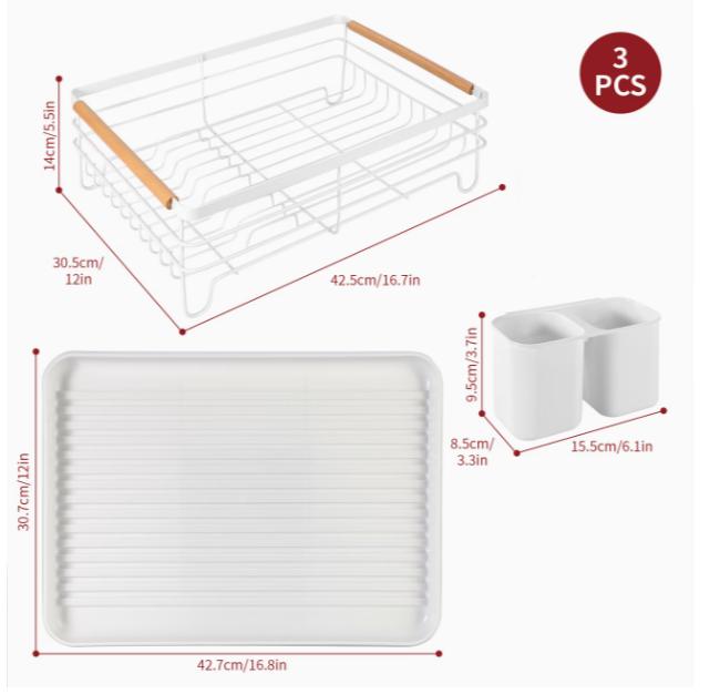 Dish Drainer with Wooden Handles & Drip Tray