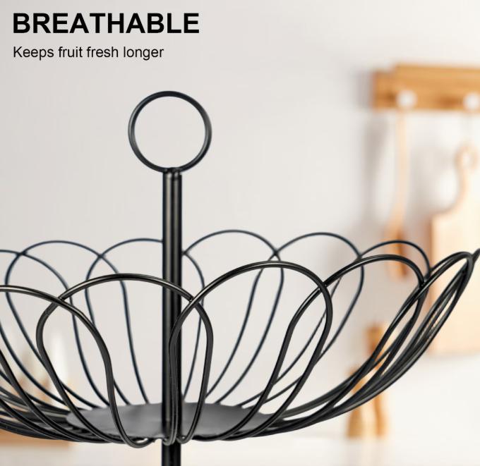 2-Tier Black Metal Fruit Basket with Vintage Swirl Design