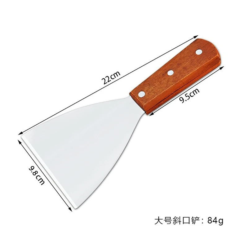 Stainless Steel Griddle Spatula & Grill Scraper with Wooden Handle – Square Head Burger Turner & Pizza Shovel – Perfect for BBQ, Steaks & Pancakes
