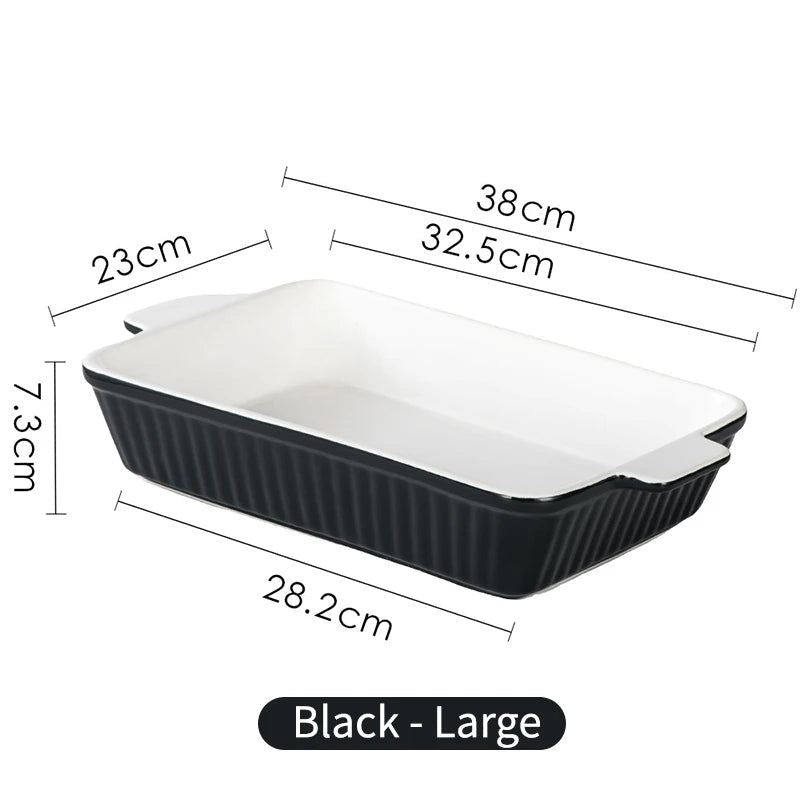 Ceramic Baking Dish with Easy-grip Handles Black — Large (38 × 28.2 × 7.3 cm)