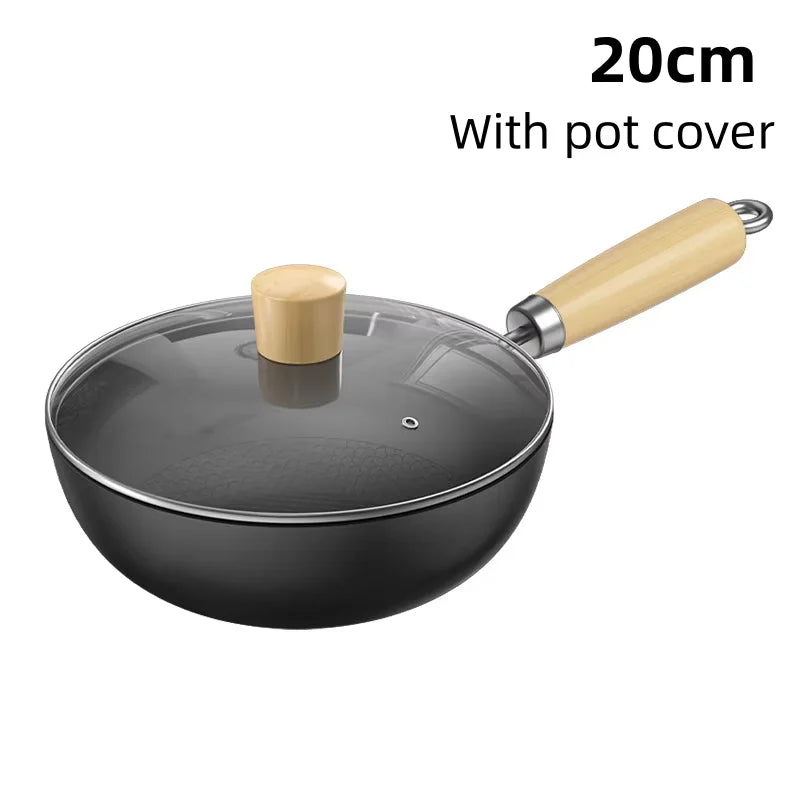 Small Non-Stick Wok with or without Glass Lid – Iron Stir-Fry Pan for Gas & Induction – Perfect for Single Servings, Eggs & Noodles – Available in 20cm & 24cm