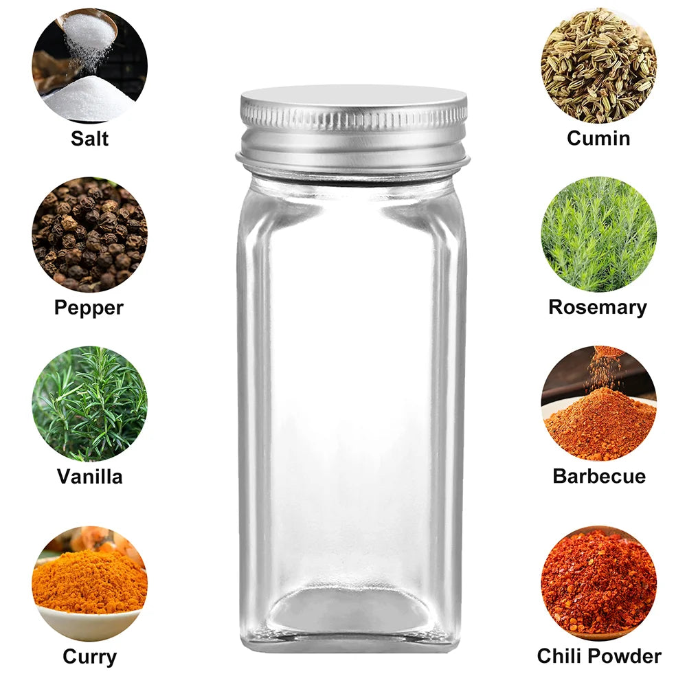 12 Piece Glass Spice Jar Set with Lids & Labels – Clear 120ml Seasoning Storage Bottles – Best for Spice Powders, Herbs & Pantry Organising – Available in 12 Piece Set & 12 Piece Set