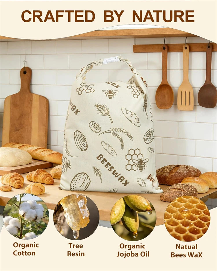 Reusable Beeswax Bread Bag – Linen & Cotton Sourdough Storage Bag – Ideal for Keeping Homemade Bread Fresh