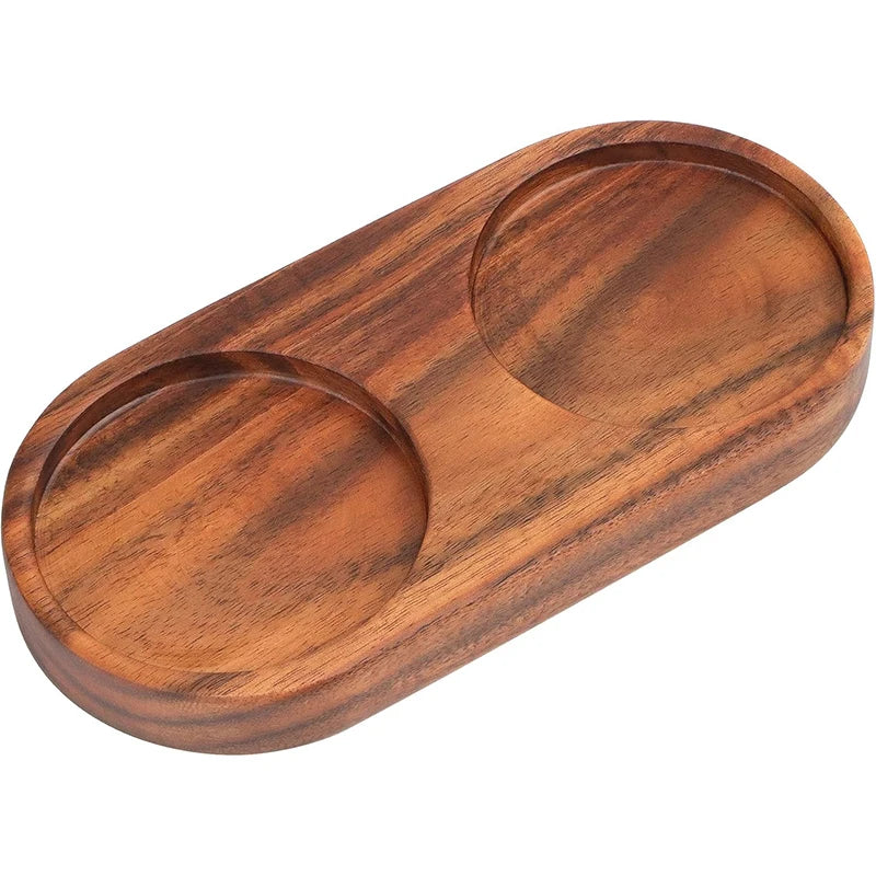 Acacia Wood Salt & Pepper Mill Tray – Grinder Stand & Holder – Best for Protecting Worktops & Dining Tables