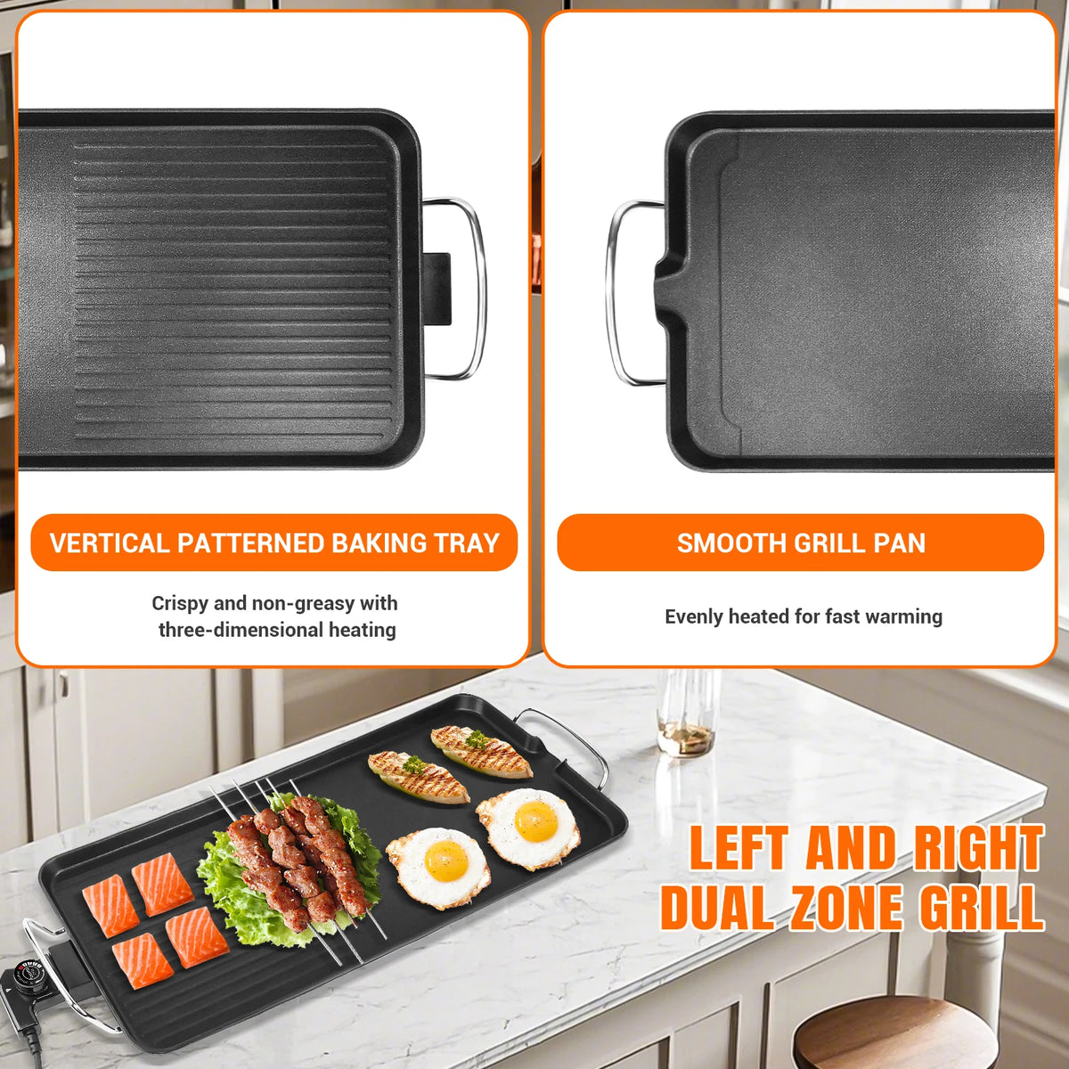 Electric Teppanyaki Grill – 1500W Smokeless Table Top BBQ Griddle with Adjustable Thermostat & Non-Stick Hot Plate – Best for Family Parties & Indoor Grilling – Available in Large & XL