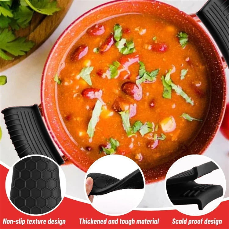 4 Piece Silicone Hot Handle Holder Set – Heat Resistant Pan Handle Covers & Assist Sleeves – Best for Cast Iron Skillets & Hot Pans – Available in Blue, Black & Red Colours