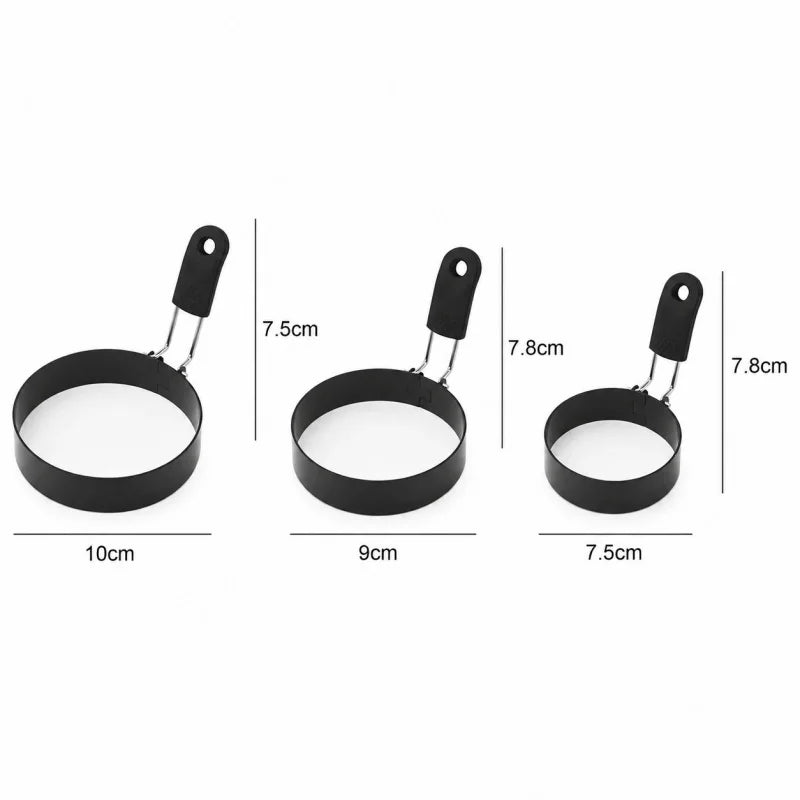 Stainless Steel Egg & Pancake Rings – Non-Stick Anti-Scald Egg Moulds with Folding Handles – Ideal for Fried Eggs, Muffins & Pancakes