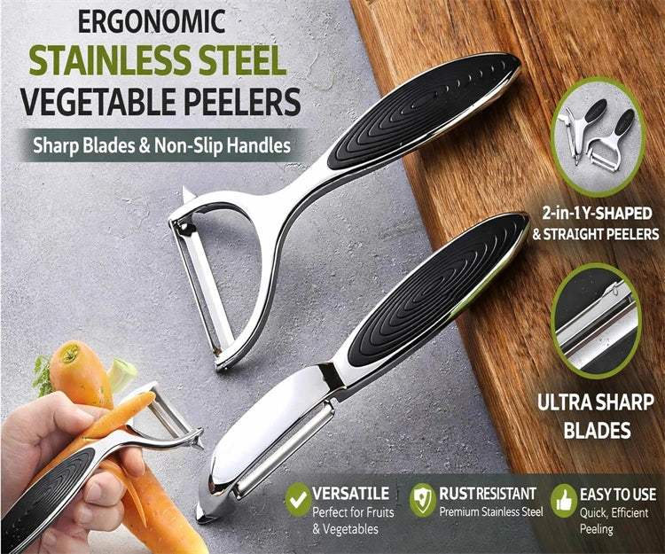 Ultra Sharp Stainless Steel Vegetable Peeler – Zinc Alloy Handle Potato, Carrot & Apple Peeler – Perfect for Fruit & Vegetable Prep – Available in 1 & 2 Pieces