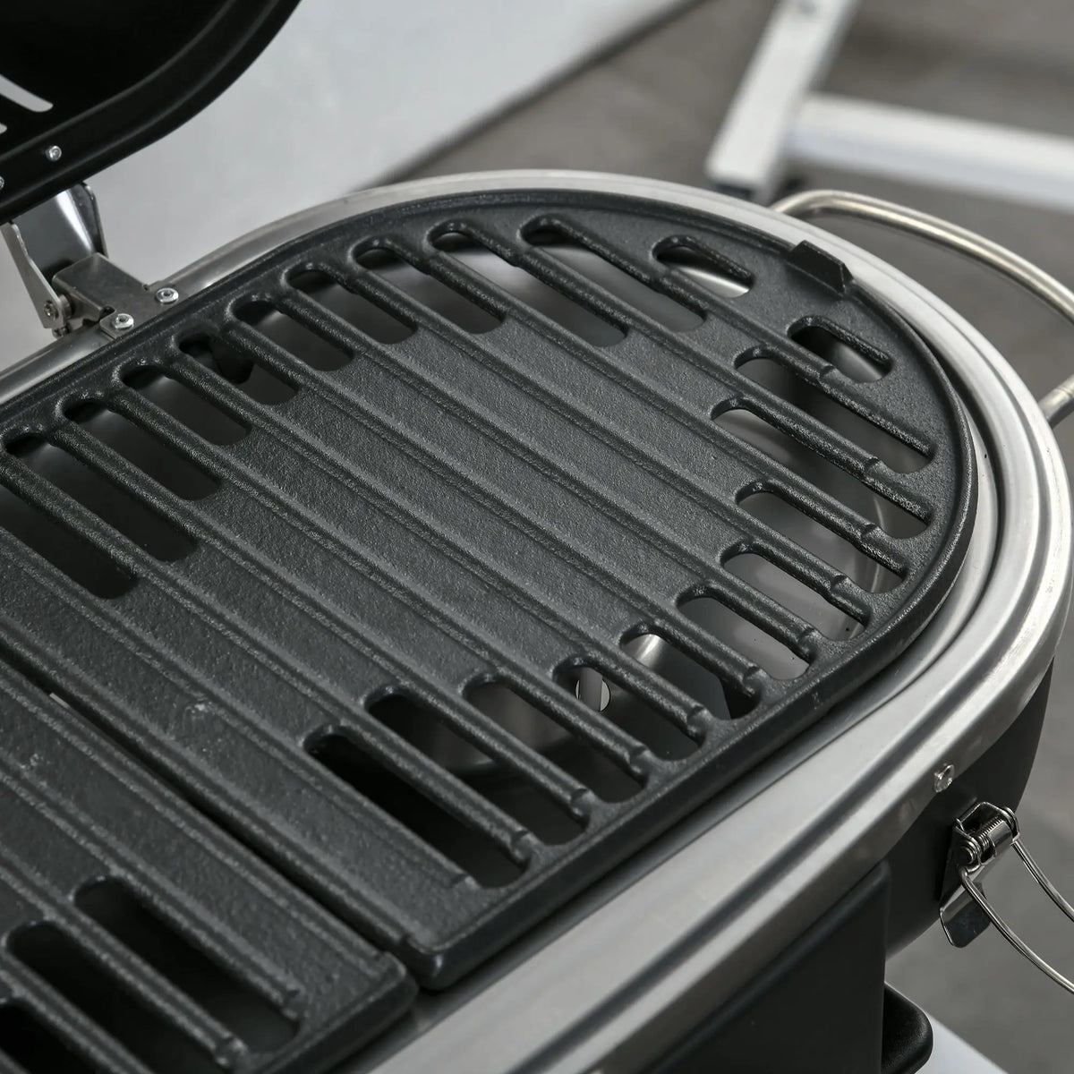 Portable 2 Burner Gas BBQ Grill with Lid & Thermometer – Foldable Camping Gas Barbecue with Piezo Ignition – Great for Picnics, Festivals & Garden