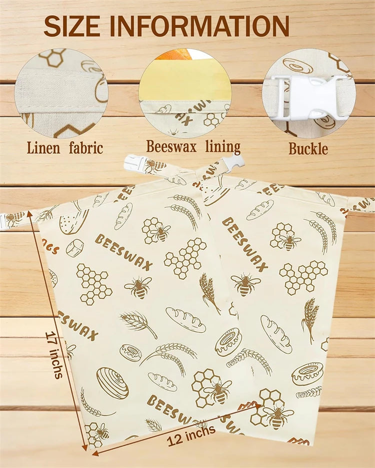 Reusable Beeswax Bread Bag – Linen & Cotton Sourdough Storage Bag – Ideal for Keeping Homemade Bread Fresh